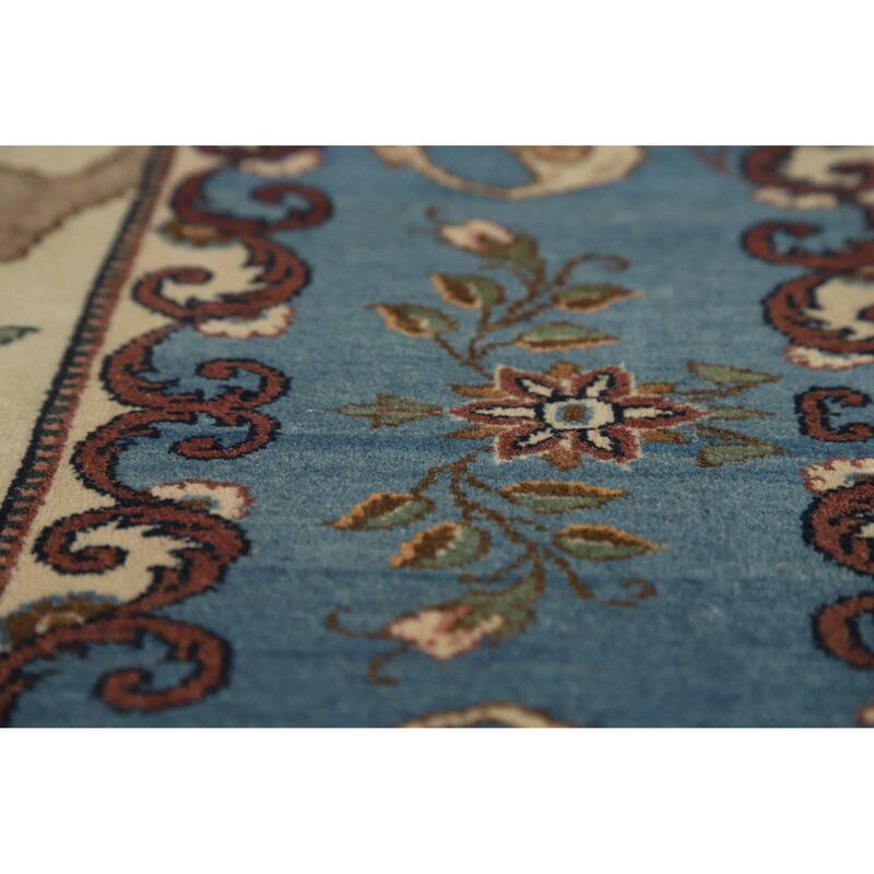 Hand Knotted Oriental 100% Wool Carpet Traditional Pictorial Green Kashan Area Rug - 6' 8'' X 4' 6''