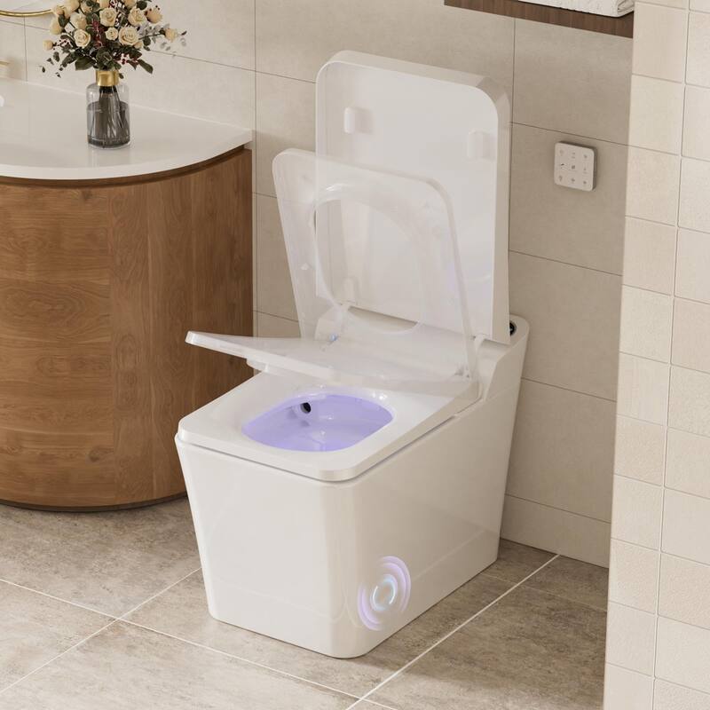 Square Electric Smart Bidet Toilet 1.06/0. 87GPF in White with Auto Flushing, Multi Washing, Antibacterial Seat