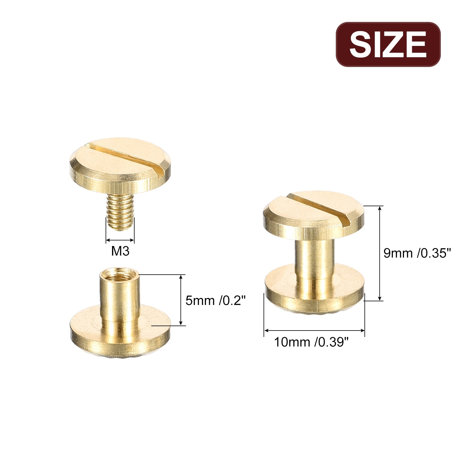 Brass Chicago Screws, Flower Texture Flat Head Screw Back Binding Post Nail Stud Rivets Fastener for DIY Belt Strap - Gold