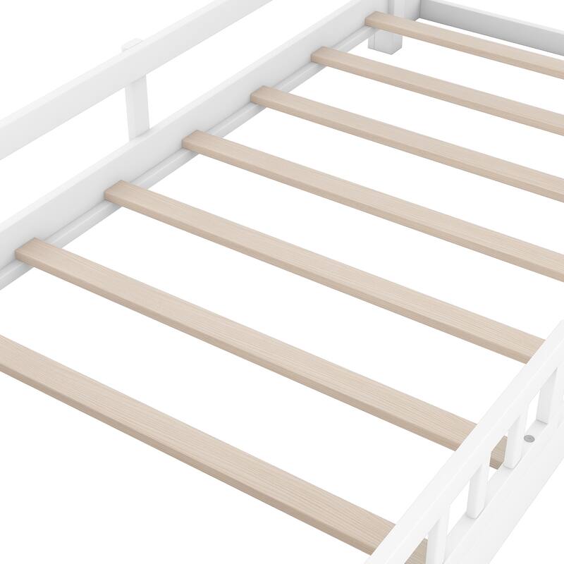 Wooden Twin Platform Bedframe w/Built-in LED Light & Storage Headboard