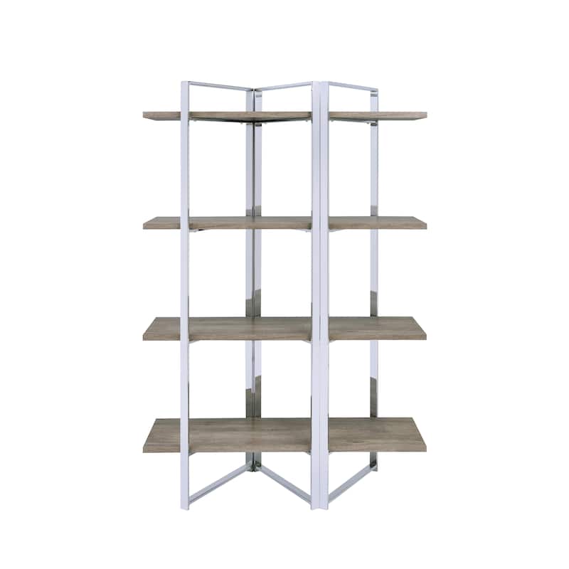 Natural and Chrome 4-Shelf Bookshelf