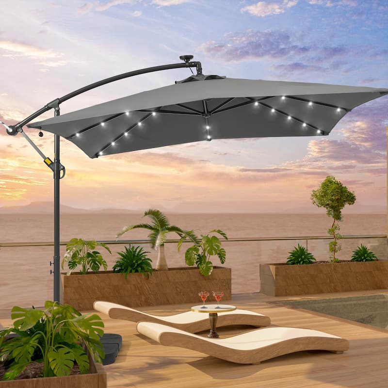 LIVOOSUN Outdoor Patio Umbrella, Square Canopy Offset LED Umbrella - Grey
