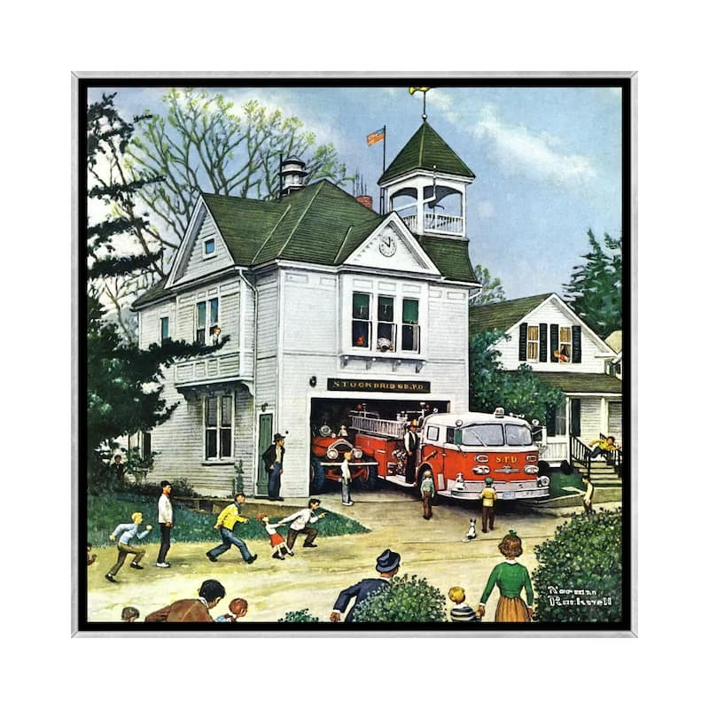 iCanvas "The New American LaFrance is Here (Firehouse)" by Norman Rockwell Framed