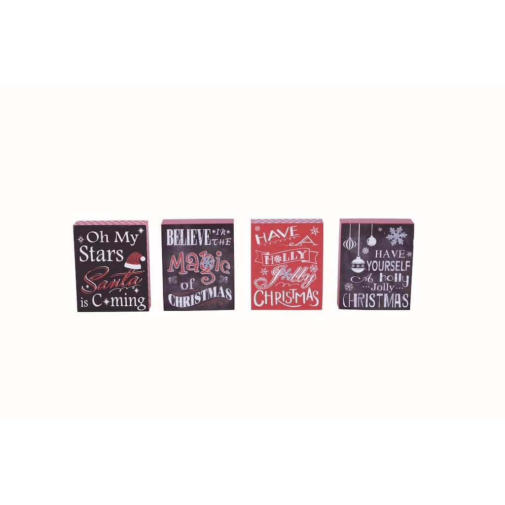 Transpac MDF Nostalgia Christmas Block Set of 4 Christmas Home Decorations