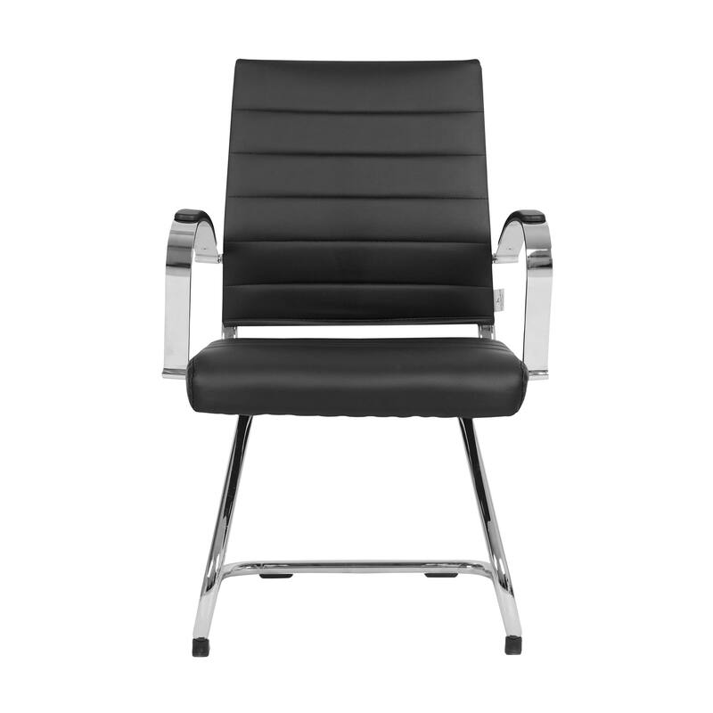 Benmar Modern Leather Office Chair with Stainless Steel Sled Base, Floor Caps, Ergonomic Desk Chair for Home Office or Workspace