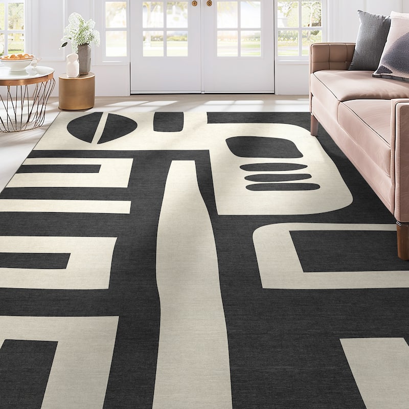Well Woven Apollo Elemental Canyon Geometric Low Pile Area Rug - 7'10" x 9'10" - Beige Black