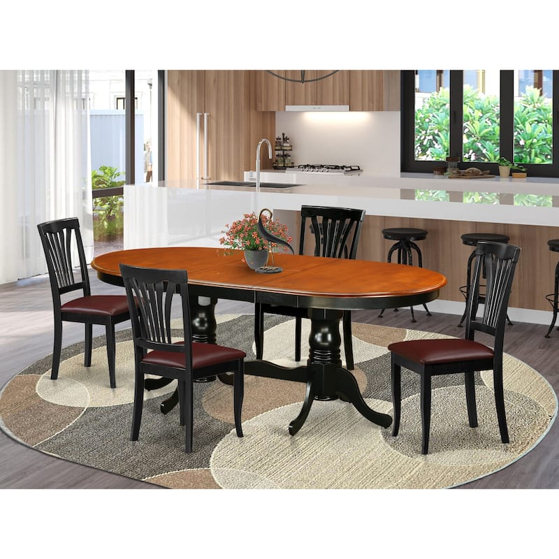 East West Furniture Dining Furniture Set Includes an Oval Table with Butterfly Leaf and Dining Chairs (Chair Seat Type Options) - PLAV5-BCH-LC
