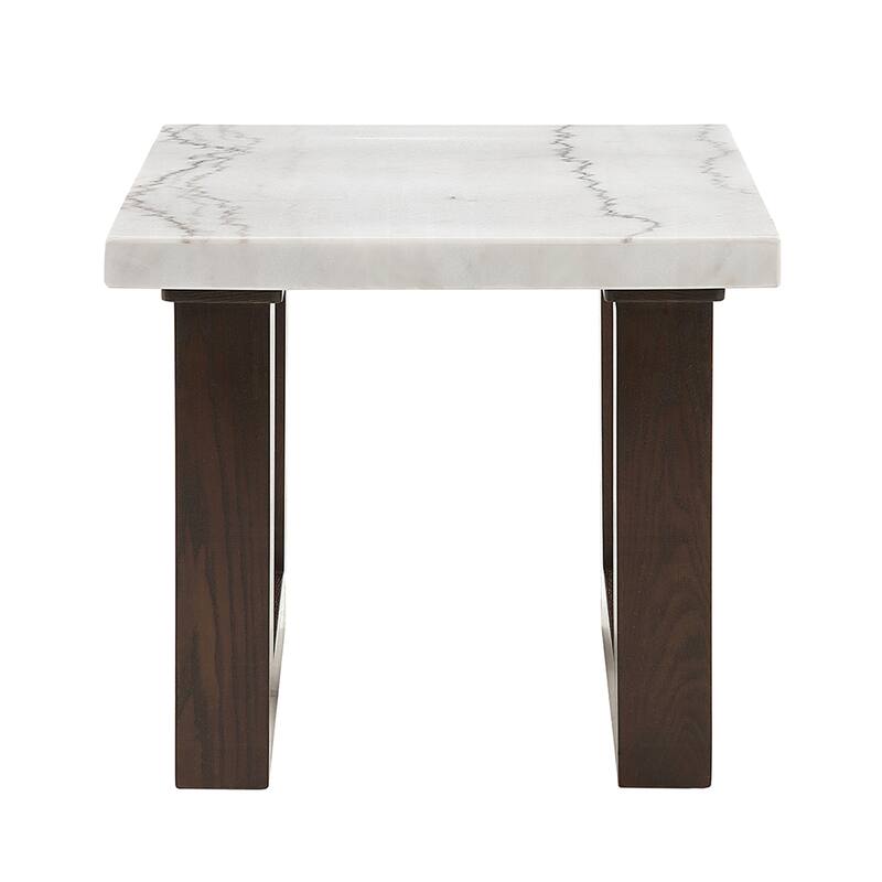 Square End Table with Marble Top in White and Brown