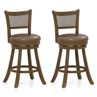 Gymax Set of 2 Bar Stools 25'' Swivel Bar Chairs w/ PE Rattan Backrest