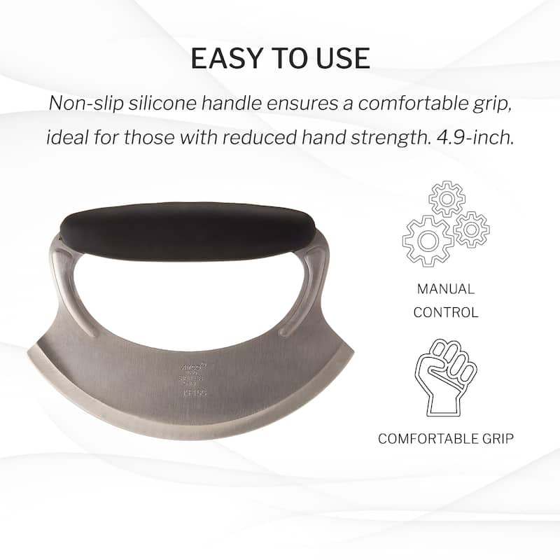 Amco Stainless Steel Handheld Mezzaluna Silicone Handle - 6.25" x 4.75" x 1.5"