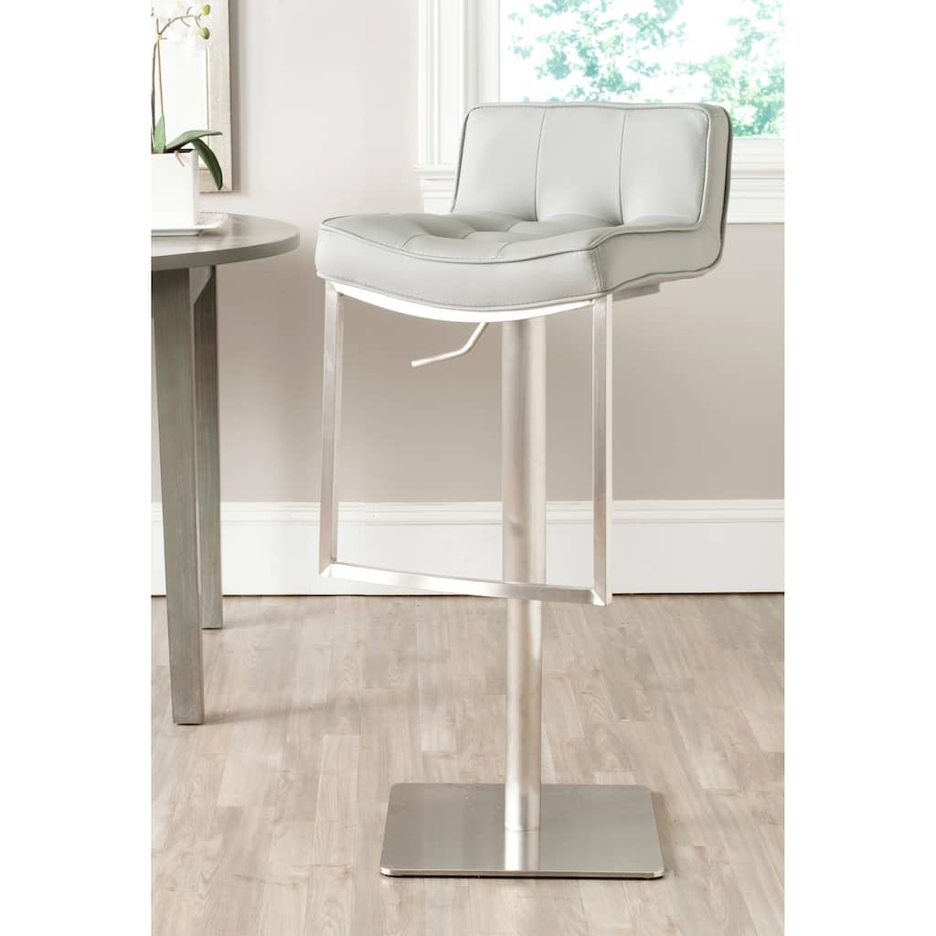 SAFAVIEH Lyndy 24.8-34.2-inch White Leather Adjustable Swivel Bar Stool - 20.1" x 16.5" x 29.9" - 20Wx17Dx30H