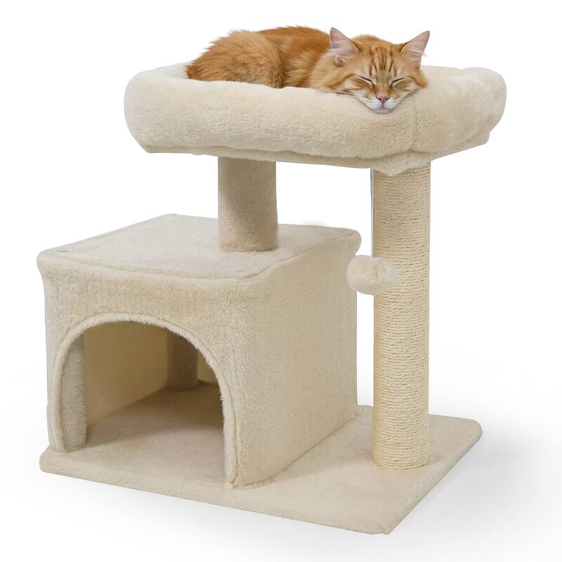 Gymax 19.5'' Small Cat Tree w/Large Padded Plush Perch Condo Sisal - Beige