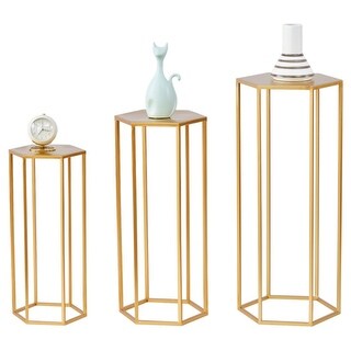 Set of 3 Metal Plant Stand Gold Nesting Display End Table High - 27.55 ...