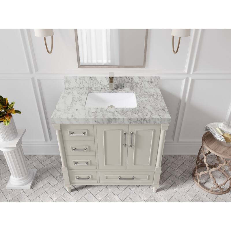 Willow Collections 36 in. W x 22 in. D Reeded Aberdeen Center Right Offset Sink Bathroom Vanity with Countertop