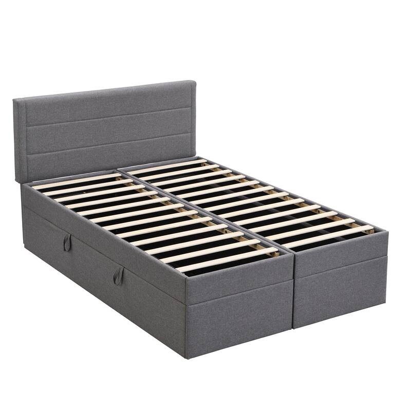 Modern Queen Upholstered Platform Bed with 2 Storage Underneath, Wood