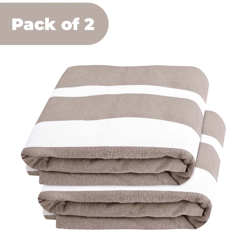 100% Cotton Cabana‑Stripe Lounge Chair Cover Terry Towel with Fitted Pocket & Back Flap Set of 2