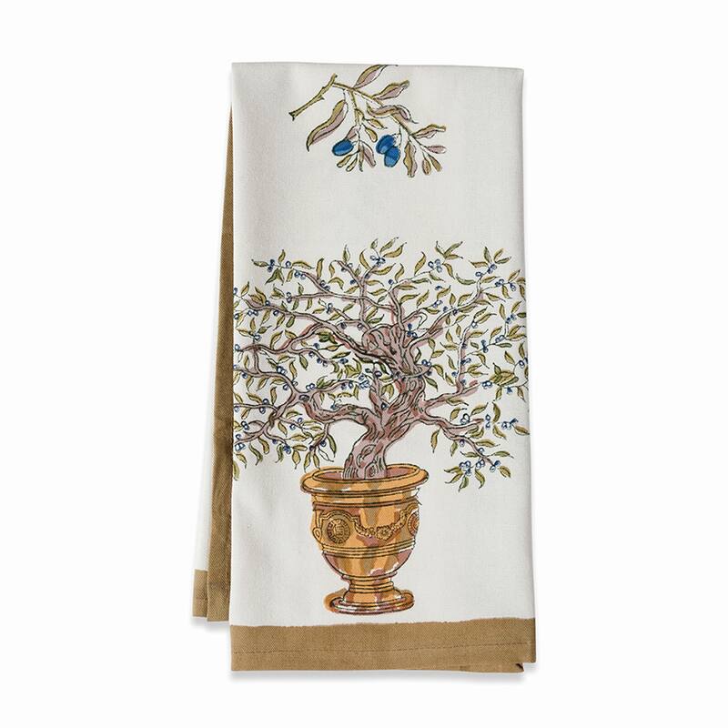 Couleur Nature Olive Tree Tea Towels - Set of 3 - Set of 3 - Khaki/Blue