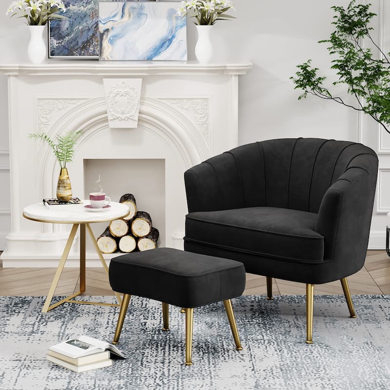 Andeworld Accent Chair with Ottoman, Upholstered Modern Single Sofa Side Chair,Comfy Barrel Club Living Room Armchair