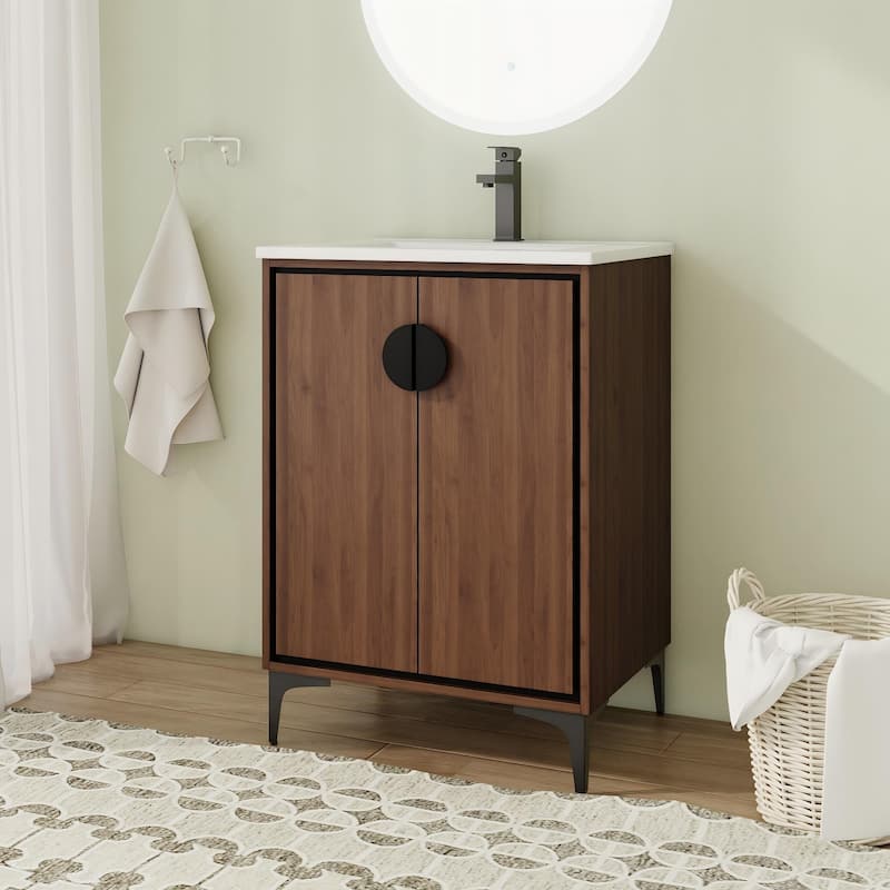 24"/30" FreeStanding Bathroom Vanity with Sink, Floor Stand Bathroom Vanity with Soft Close Door and Adjustable Shelf - 24.0"×18.3"×33.8"