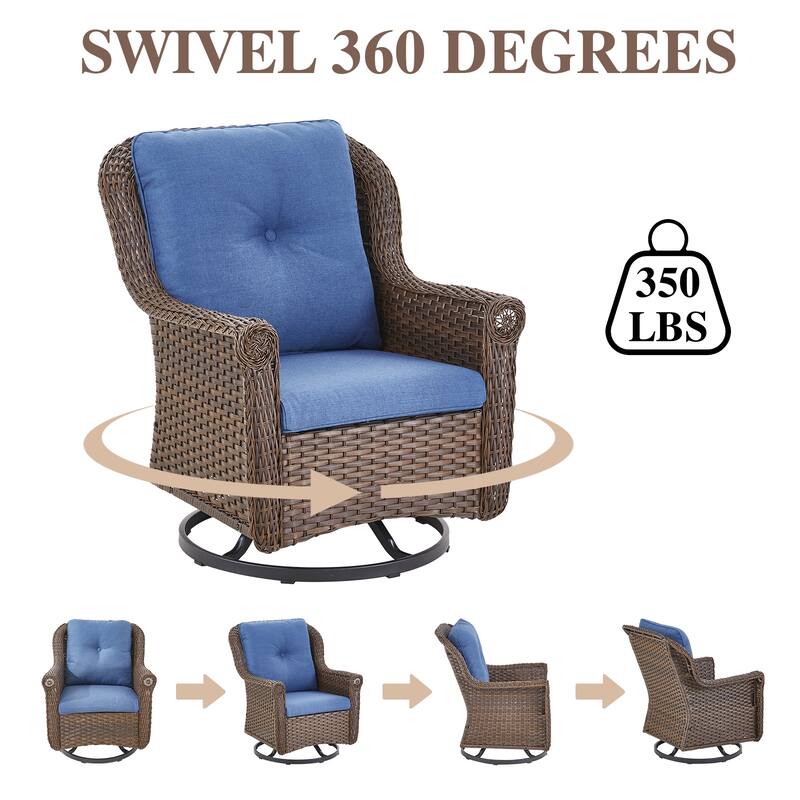 2 Piece Outdoor Swivel Chairs with Cushion Brown - Blue