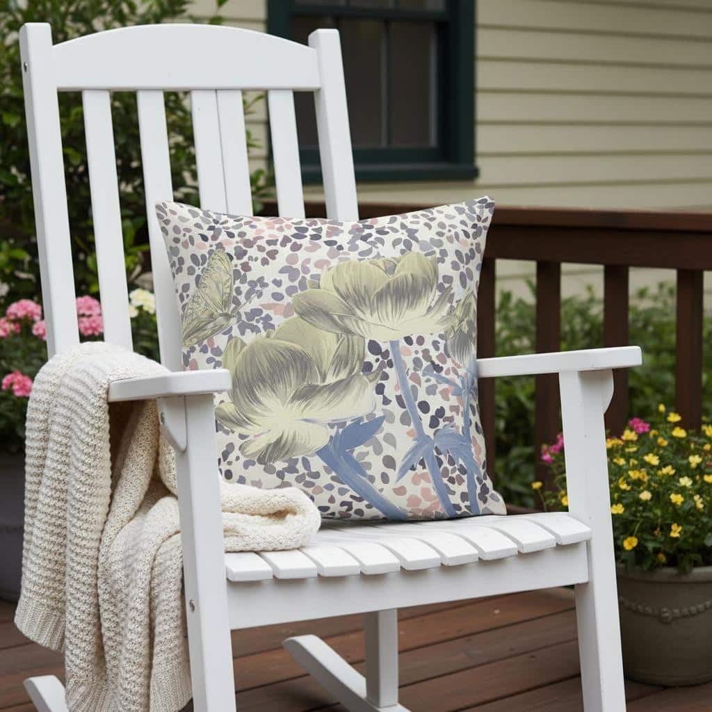 HomeRoots 20" x 20" Blue and Yellow Butterfly Blown Seam Floral Indoor Outdoor Throw Pillow - 20.00' X '5.00' X '20.00