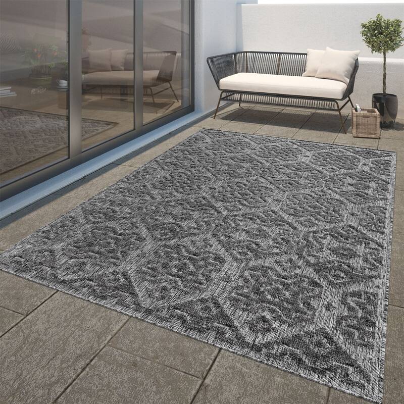 In- & Outdoor Rug Marrakesh Boho Pattern with High-Low Effect - anthracite - 2'8" x 4'11"