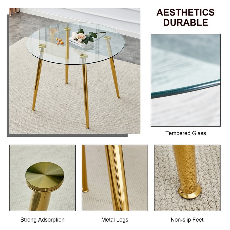 40" Round Glass Tabletop Dining Table with Metal Legs