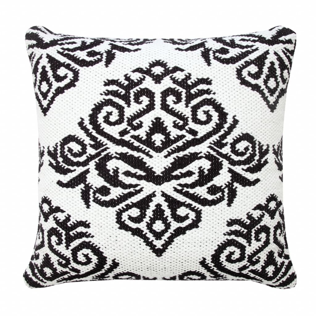 HomeRoots 20" X 20" White And Black 100% Cotton Damask Zippered Pillow