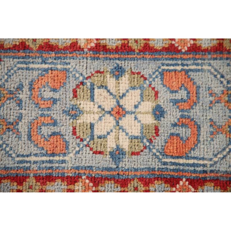 Ivory Geometric Kazak Oriental Accent Rug Handmade Wool Carpet - 3'5"x 4'11"
