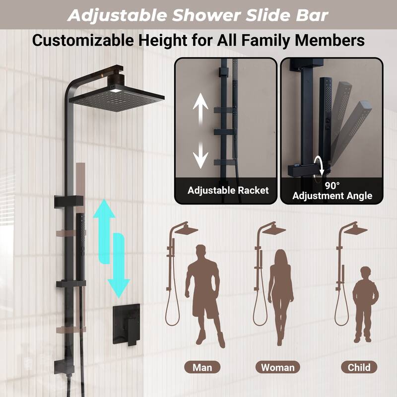 5-Spray Wall Mount Dual Fixed and Handheld Shower Head with Slide Bar, Infrared Sensing, and LED Display in Matte Black
