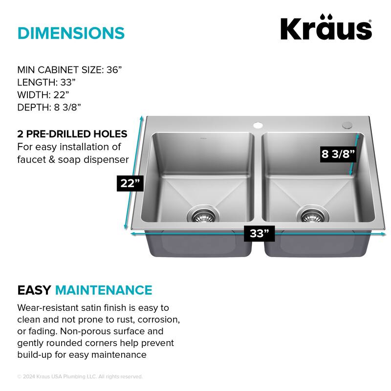 KRAUS Fairlane Drop In Top Mount 18 Gauge Stainless Steel Kitchen Sink