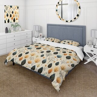 Designart "Modern Leaf Patterns II" Floral Bedding Cover Set With 2 ...