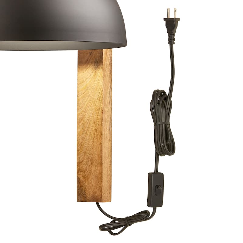 River of Goods Black Metal and Wood Dome Shade Indoor Plug In Wall Sconce - 16" x 12" x 28.5"