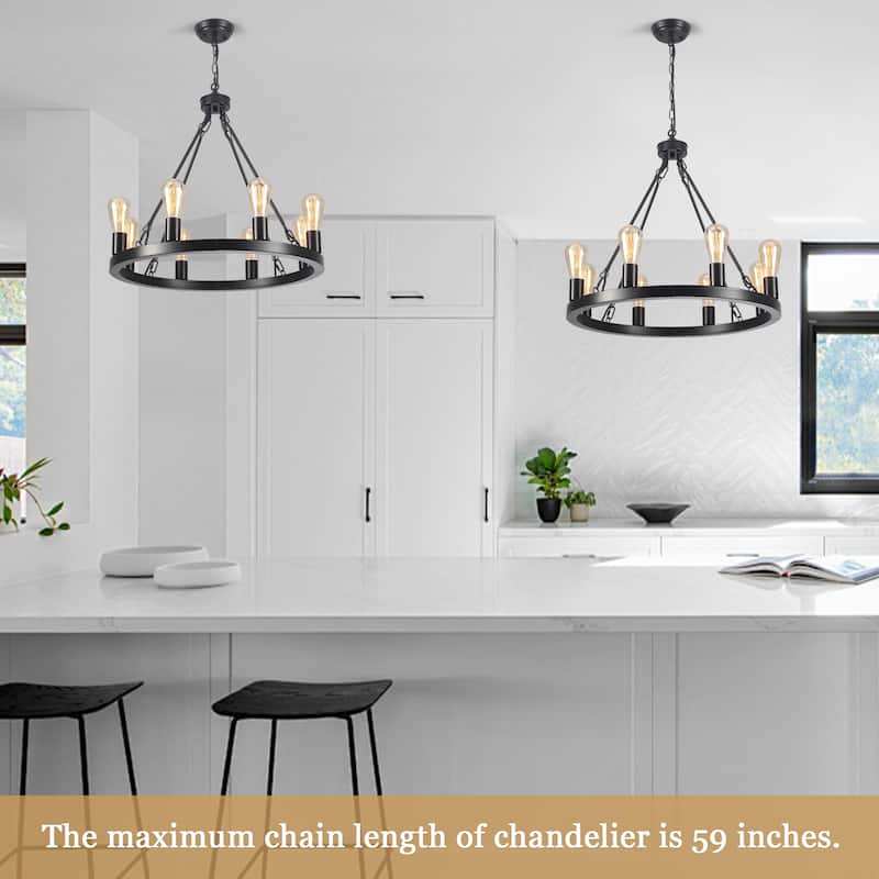 8-Light Circle Wagon Wheel Farmhouse Foyer Chandelier Linear Island Chandelier Lighting for Dining Room