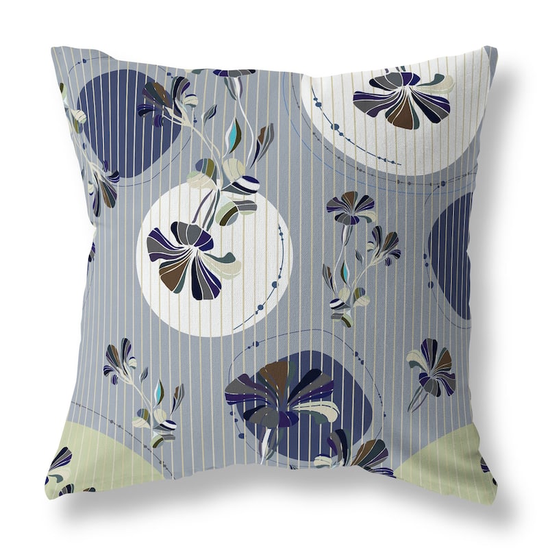 Gray And Blue Circular Garden Indoor/Outdoor Throw Pillow Zipper