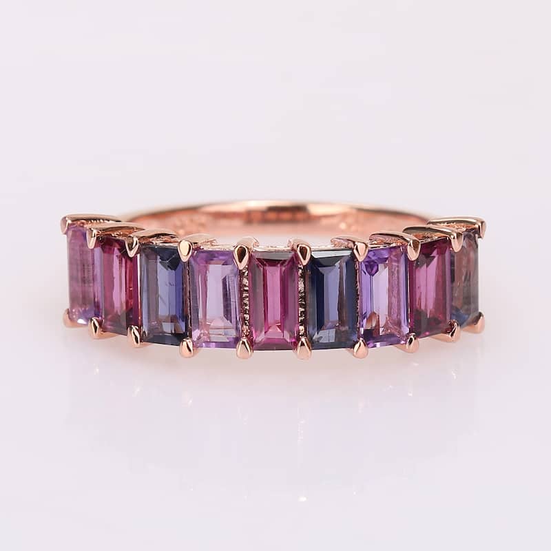 Miadora Rose Plated Sterling Silver Brazilian-Amethyst, Rhodolite & Iolite Anniversary Wedding Band