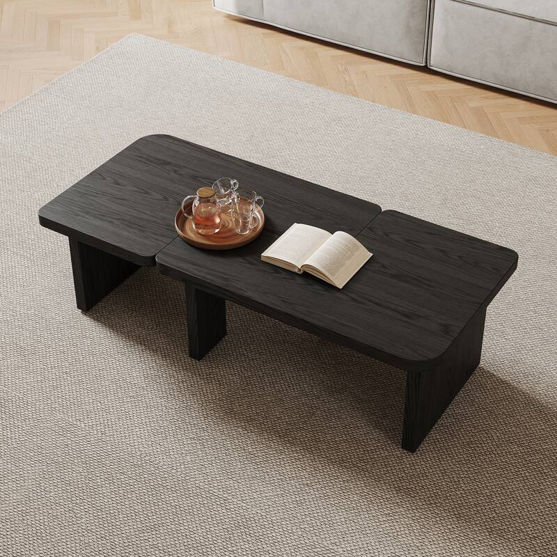 Modern Wood Coffee table, Mid Century Wood Side Table for Living Room, 2 Pieces