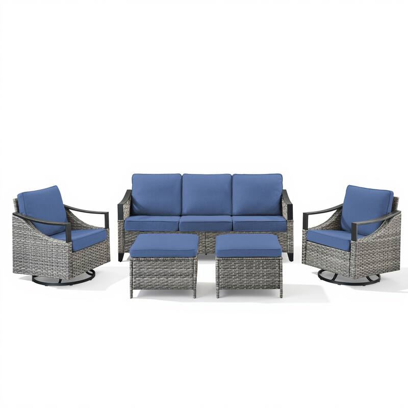 Pocassy Outdoor Sofa Swivel Patio Chair Table with Ottoman Set