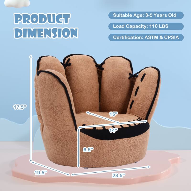 Five Fingers Baseball Glove Shaped Kids Sofa with Fun and Durable Seating for Young Baseball Fans - 23" x 19" x 17"