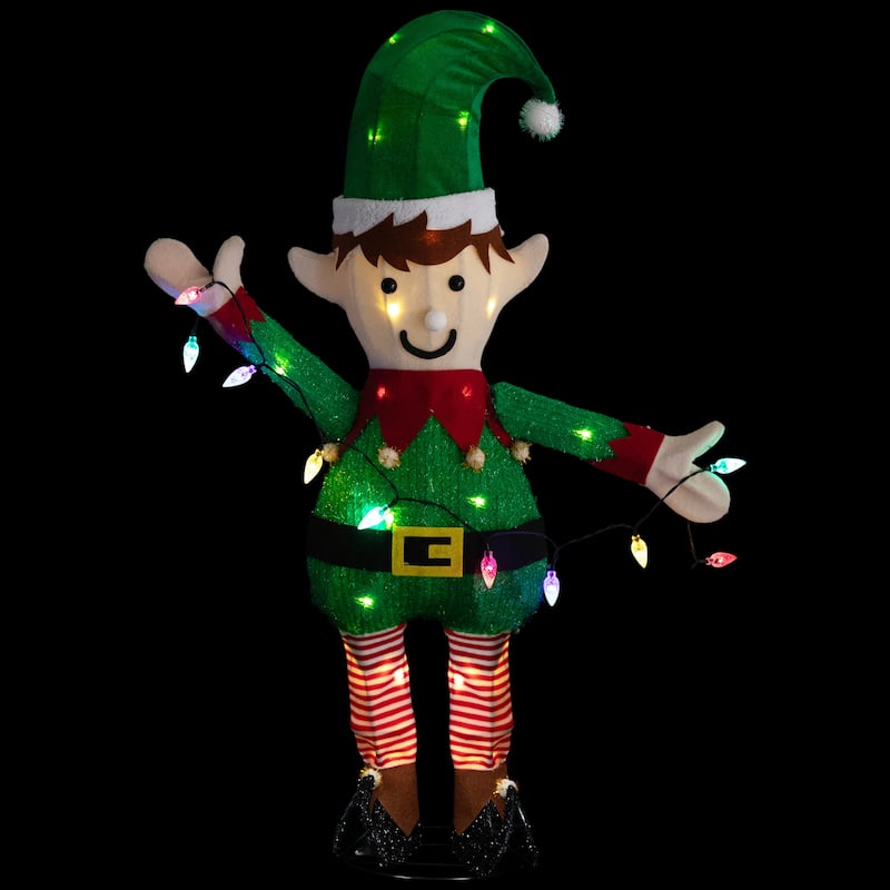 34.25" LED Elf Holding Christmas Lights Outdoor Yard Decoration