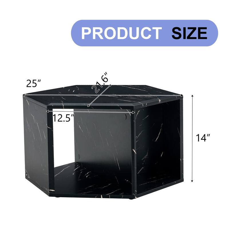 Roomfitters Hexagonal Coffee Table with Patterned MDF Finish, Modern Multi-Use Storage Table for Living Room