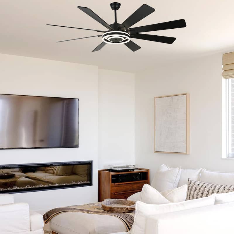 Cusp Barn 72" Modern LED Ceiling Fan with Lights and Remote, Reversible 6 Speeds Chandelier Ceiling Fan for Large Room