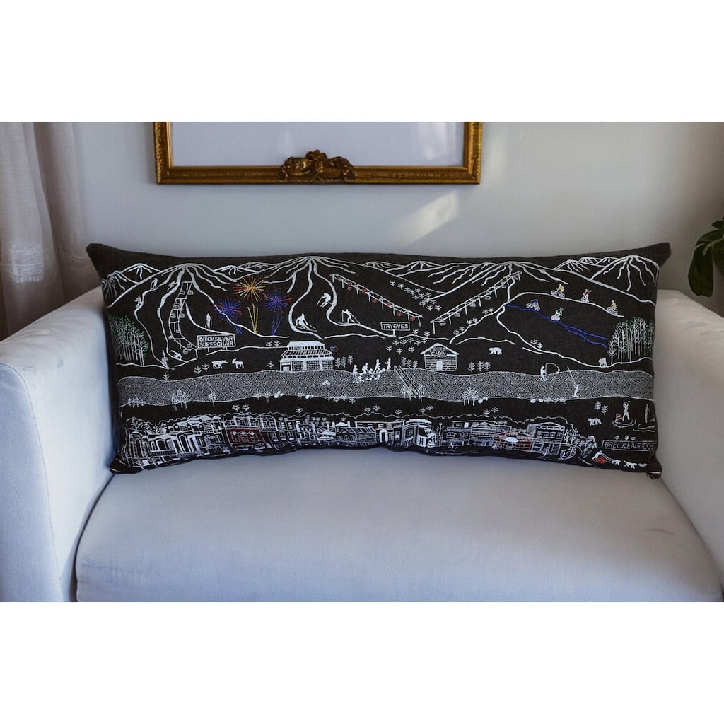 HomeRoots 35" Black Breckenridge Nighttime Skyline Lumbar Decorative Pillow