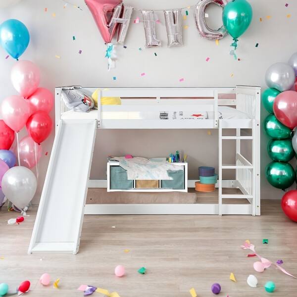 slide 2 of 20, Full over Full Bunk Bed with Slide and Ladder For Home White
