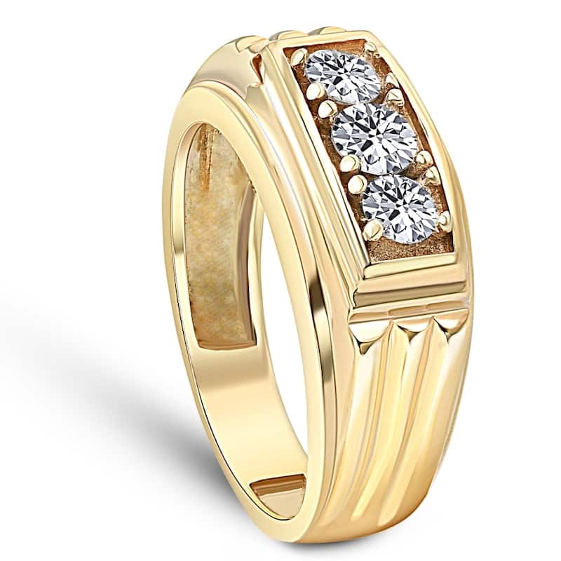 Mens Gold 3/4ct Three Stone Diamond Anniversary Ring 14K Yellow Gold