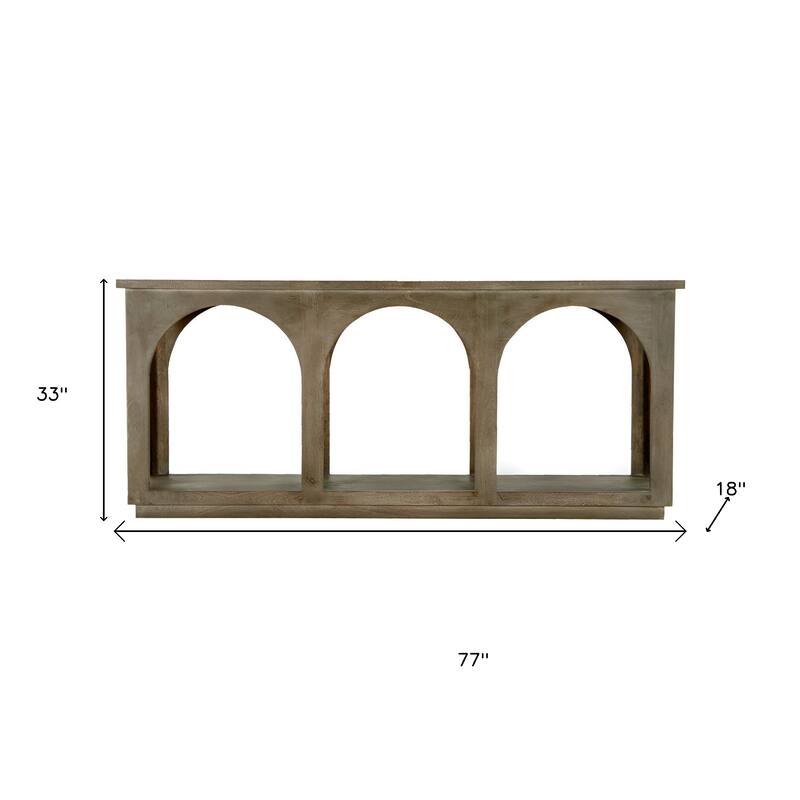 HomeRoots 77" Brown Solid Wood Distressed Console Table With Arch Detailing - 77' X '33' X '18