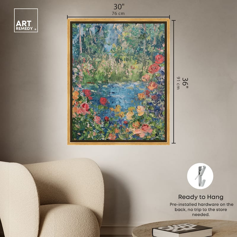 Art Remedy Serene Escape Framed Impressionism 1 Piece Canvas Wall Art /Monet And Van Gogh Inspired Art