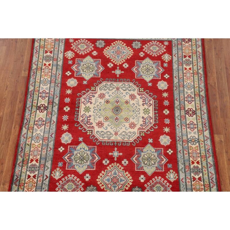 Red Kazak Oriental Area Rug Bedroom Hand-Knotted Wool Carpet - 5'0" x 6'9"
