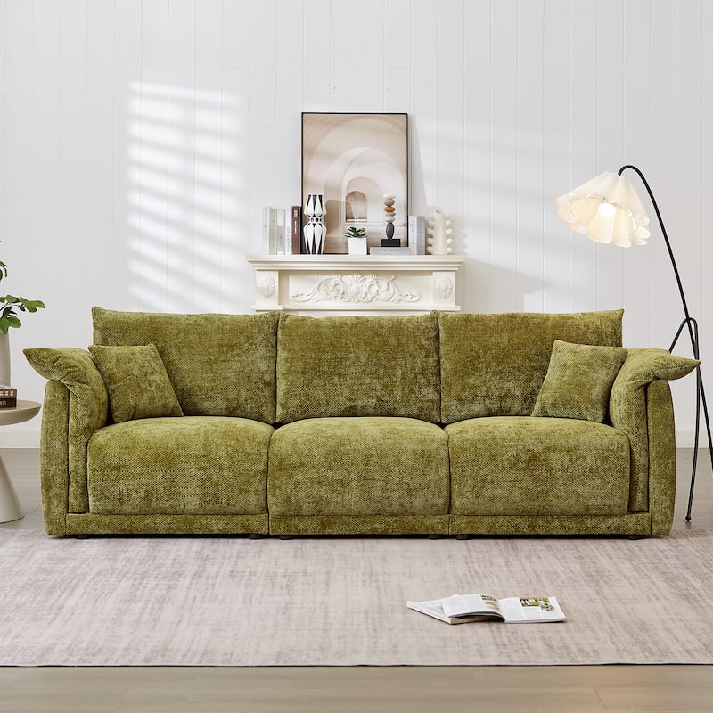 3-Seater Sofa With Unique Design And Soft Arm Pillows Contemporary Style Linen Sofa With 3 Comfortable Cushions With 2 Pillows