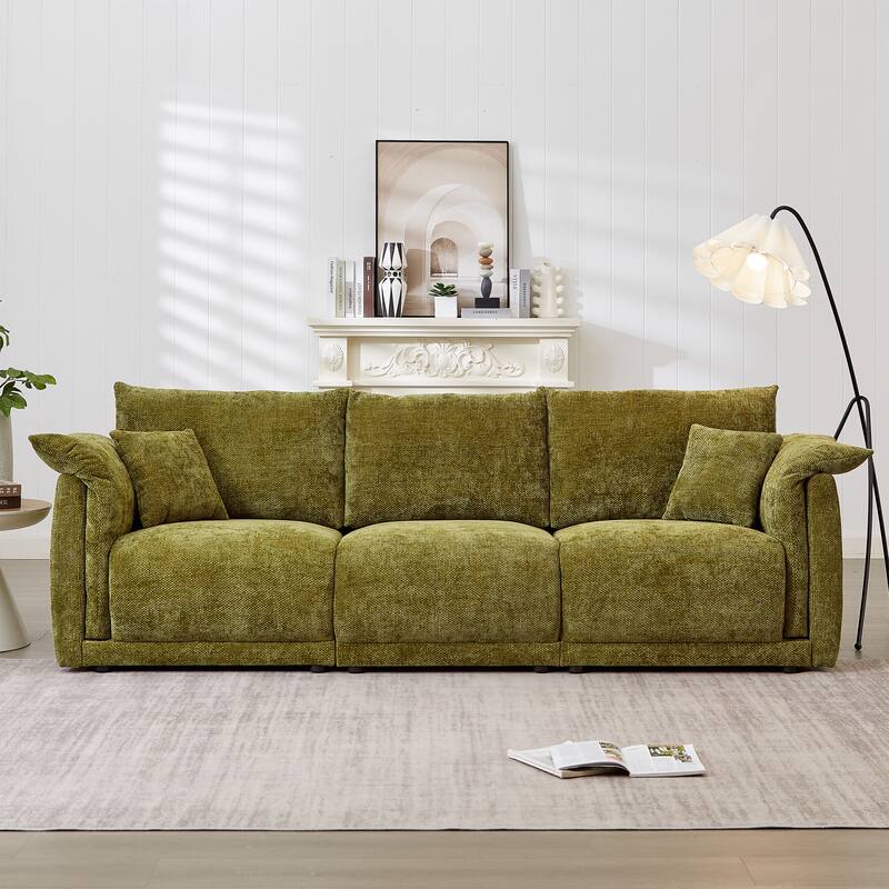 98.5" Fabric Modern Minimalist 3-Seater Sofa with 2 Pillows - Green